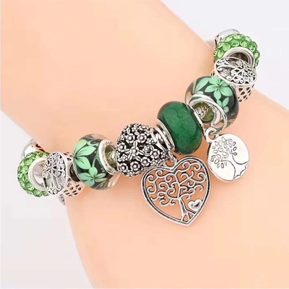 Anthropologie Silver and Green Beaded Bracelet - Picture 3 of 4